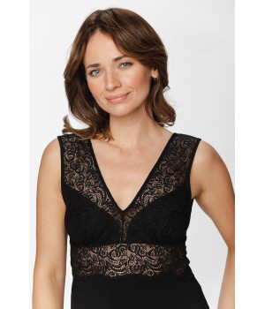 Nuisette micromodal negro encaje espalda textura cercana